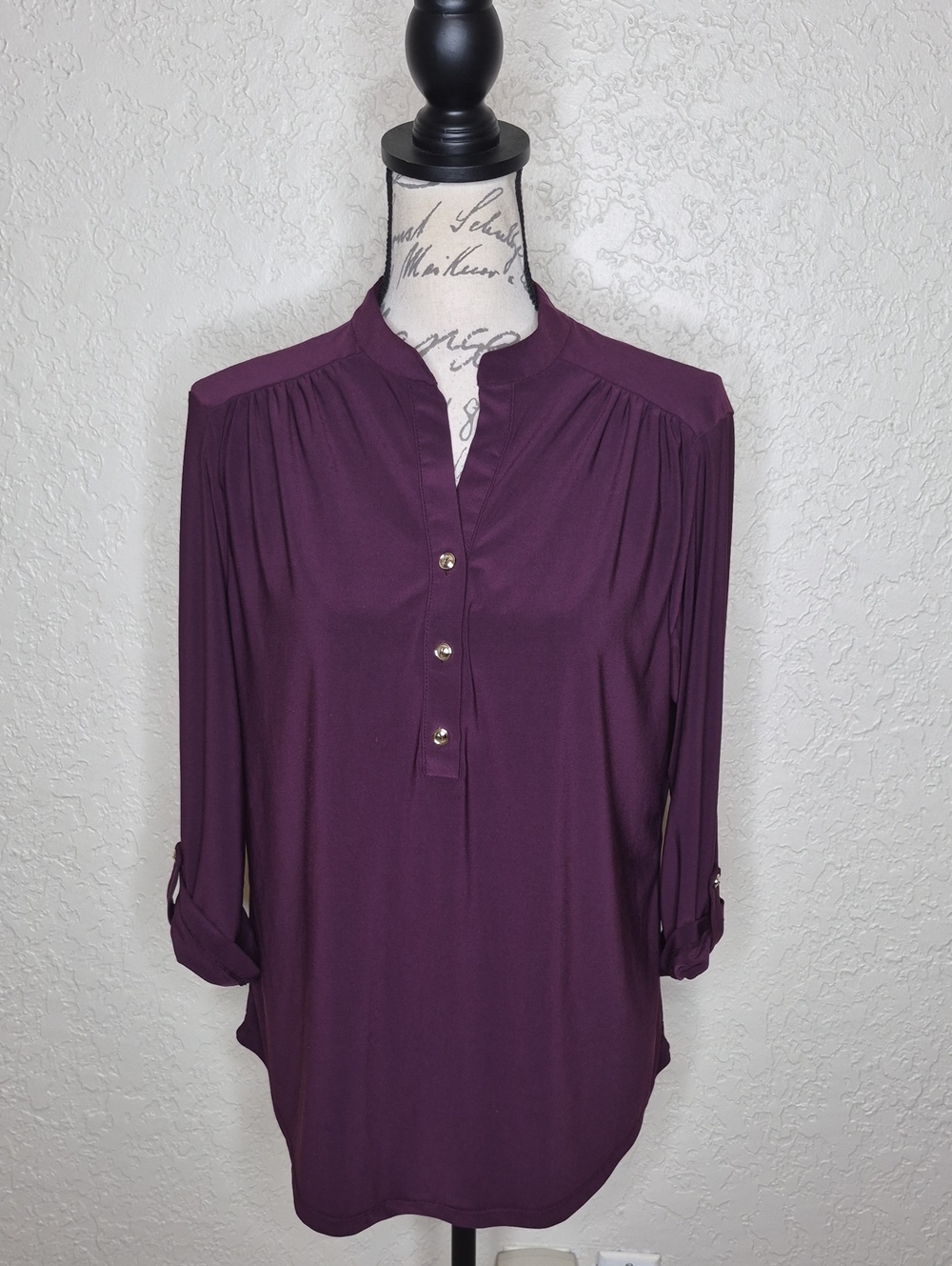 Joie De Vivre Roll‎ Tab Sleeve Top Purple Size L